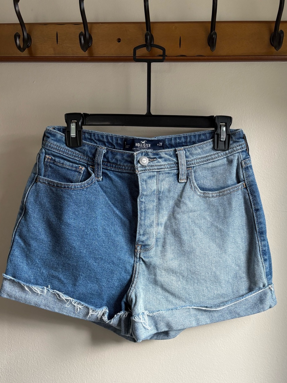 Hollister Two-Tone Blue Denim Button-Front Shorts